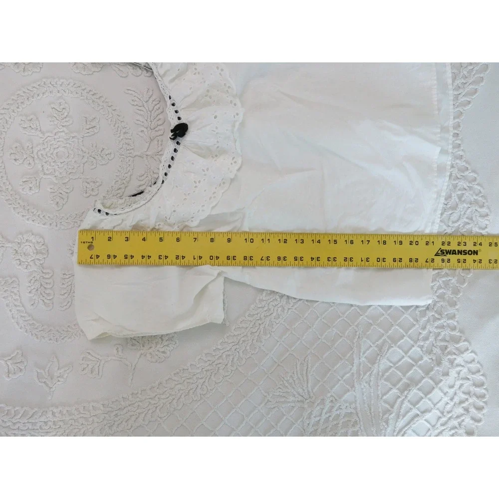 White Lace Ruffle Collar Peasant Poet Blouse Boxy Crop Cotton Vintage Handmade